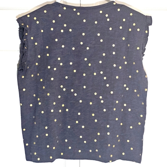 Boden Blue Gold Polka Dot Tshirt 6 Ruffle Sleeve Casual Transitional Summ - Picture 6 of 7